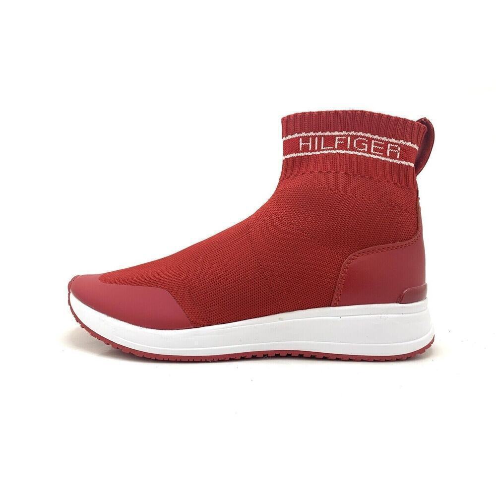 Tommy Hilfiger Womens High Top Slip On Knit Red Sneakers Shoes TWRECO-R Size 5.5
